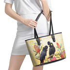 Black Cockatoo Banksia Australia Leather Tote Bag Aboriginal Art