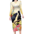 Black Cockatoo Banksia Australia Long Sleeve Bodycon Dress Aboriginal Art