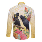 Black Cockatoo Banksia Australia Long Sleeve Button Shirt Aboriginal Art