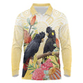 Black Cockatoo Banksia Australia Long Sleeve Polo Shirt Aboriginal Art