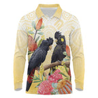Black Cockatoo Banksia Australia Long Sleeve Polo Shirt Aboriginal Art