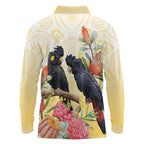 Black Cockatoo Banksia Australia Long Sleeve Polo Shirt Aboriginal Art