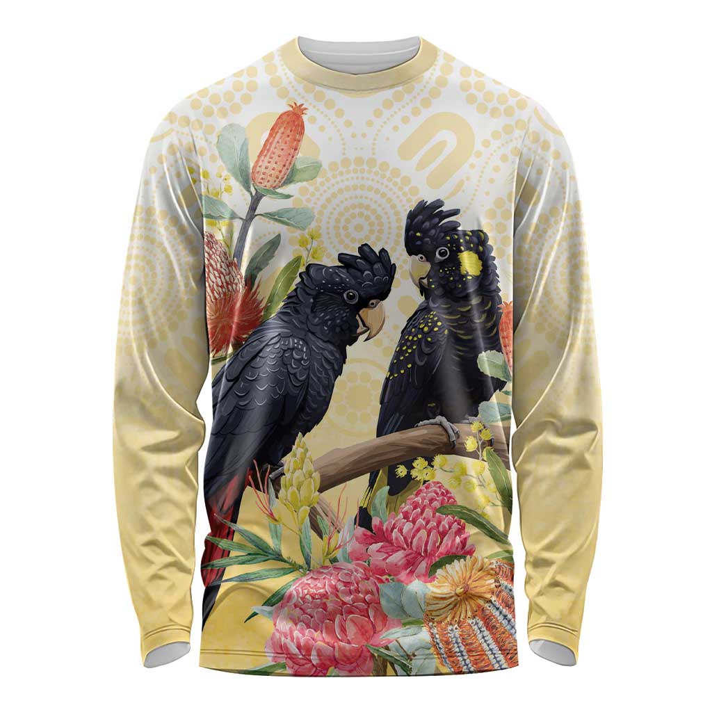 Black Cockatoo Banksia Australia Long Sleeve Shirt Aboriginal Art