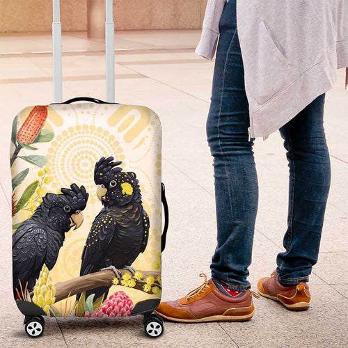 Black Cockatoo Banksia Australia Luggage Cover Aboriginal Art