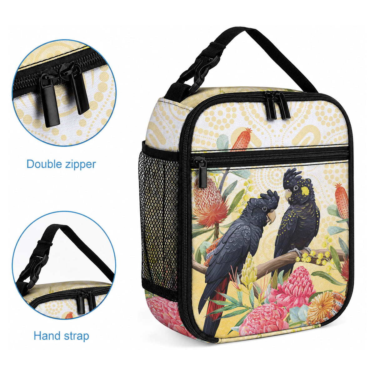Black Cockatoo Banksia Australia Lunch Bag Aboriginal Art