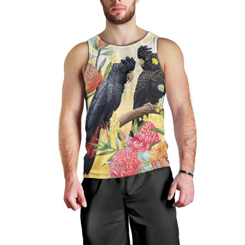 Black Cockatoo Banksia Australia Men Tank Top Aboriginal Art