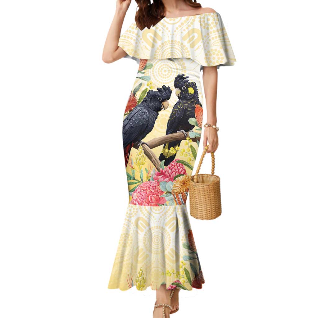 Black Cockatoo Banksia Australia Mermaid Dress Aboriginal Art