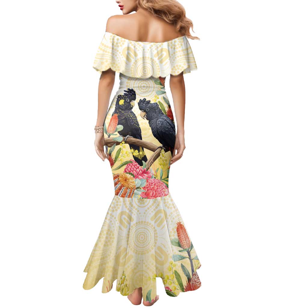 Black Cockatoo Banksia Australia Mermaid Dress Aboriginal Art