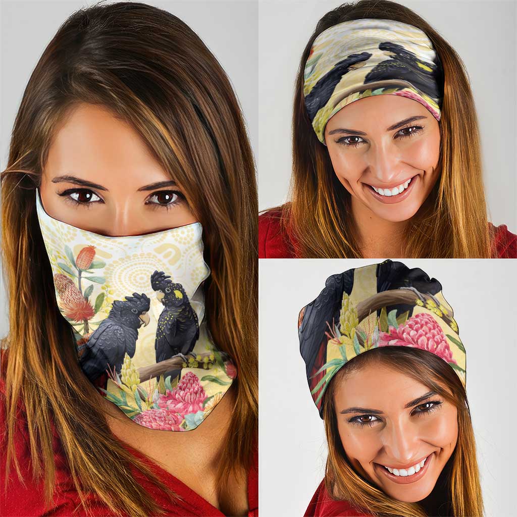 Black Cockatoo Banksia Australia Neck Gaiter Aboriginal Art - Aussie Hoodie