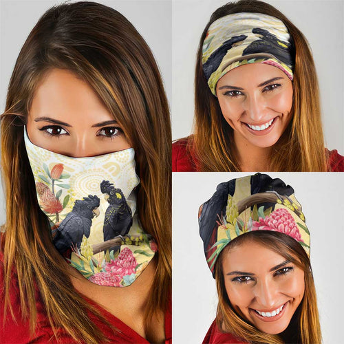 Black Cockatoo Banksia Australia Neck Gaiter Aboriginal Art - Aussie Hoodie