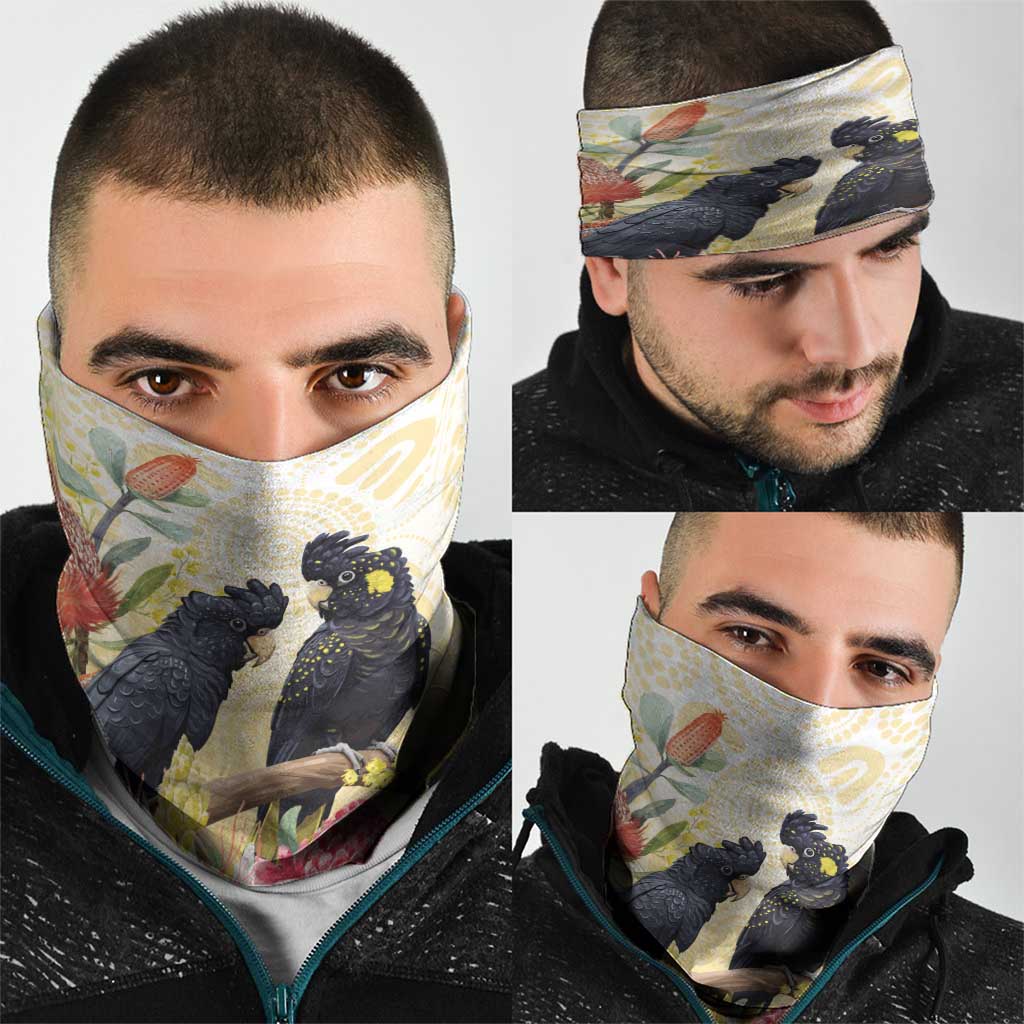 Black Cockatoo Banksia Australia Neck Gaiter Aboriginal Art - Aussie Hoodie