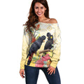 Black Cockatoo Banksia Australia Off Shoulder Sweater Aboriginal Art