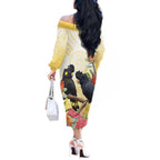 Black Cockatoo Banksia Australia Off The Shoulder Long Sleeve Dress Aboriginal Art
