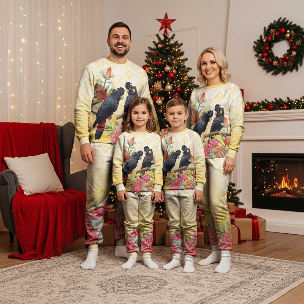 Black Cockatoo Banksia Australia Christmas Pajama Set Aboriginal Art - Aussie Hoodie