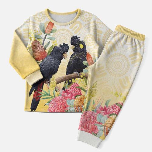 Black Cockatoo Banksia Australia Christmas Pajama Set Aboriginal Art - Aussie Hoodie