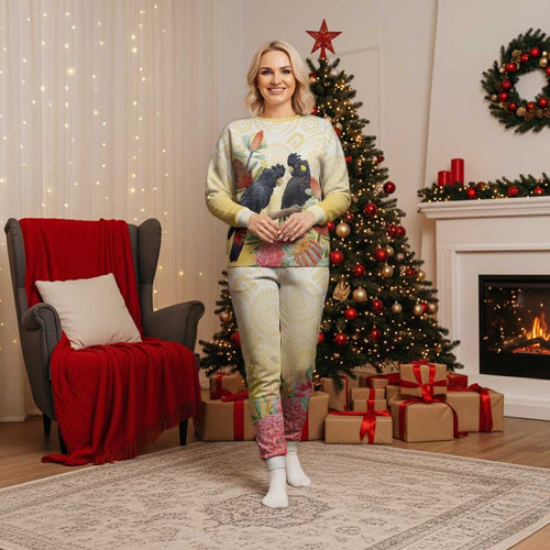 Black Cockatoo Banksia Australia Christmas Pajama Set Aboriginal Art - Aussie Hoodie