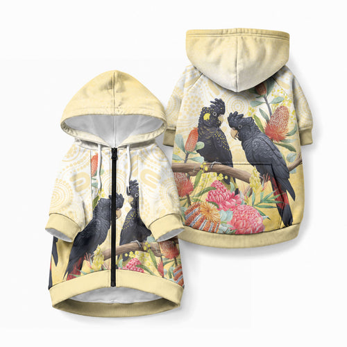 Black Cockatoo Banksia Australia Pet Hoodie Aboriginal Art