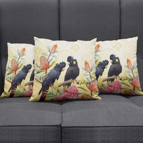 Black Cockatoo Banksia Australia Pillow Cover Aboriginal Art - Aussie Hoodie