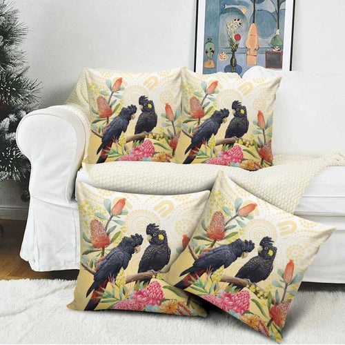 Black Cockatoo Banksia Australia Pillow Cover Aboriginal Art - Aussie Hoodie