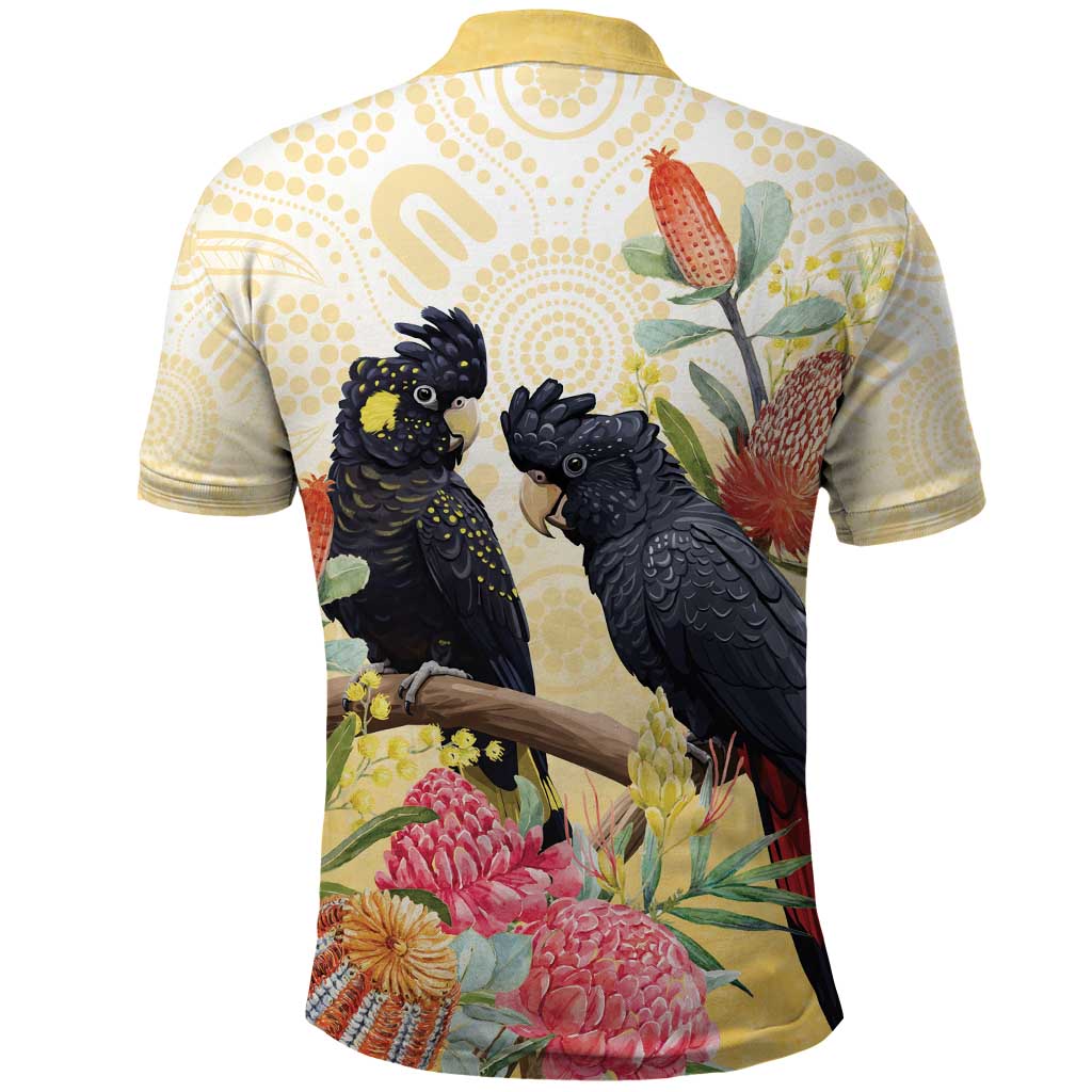 Black Cockatoo Banksia Australia Polo Shirt Aboriginal Art