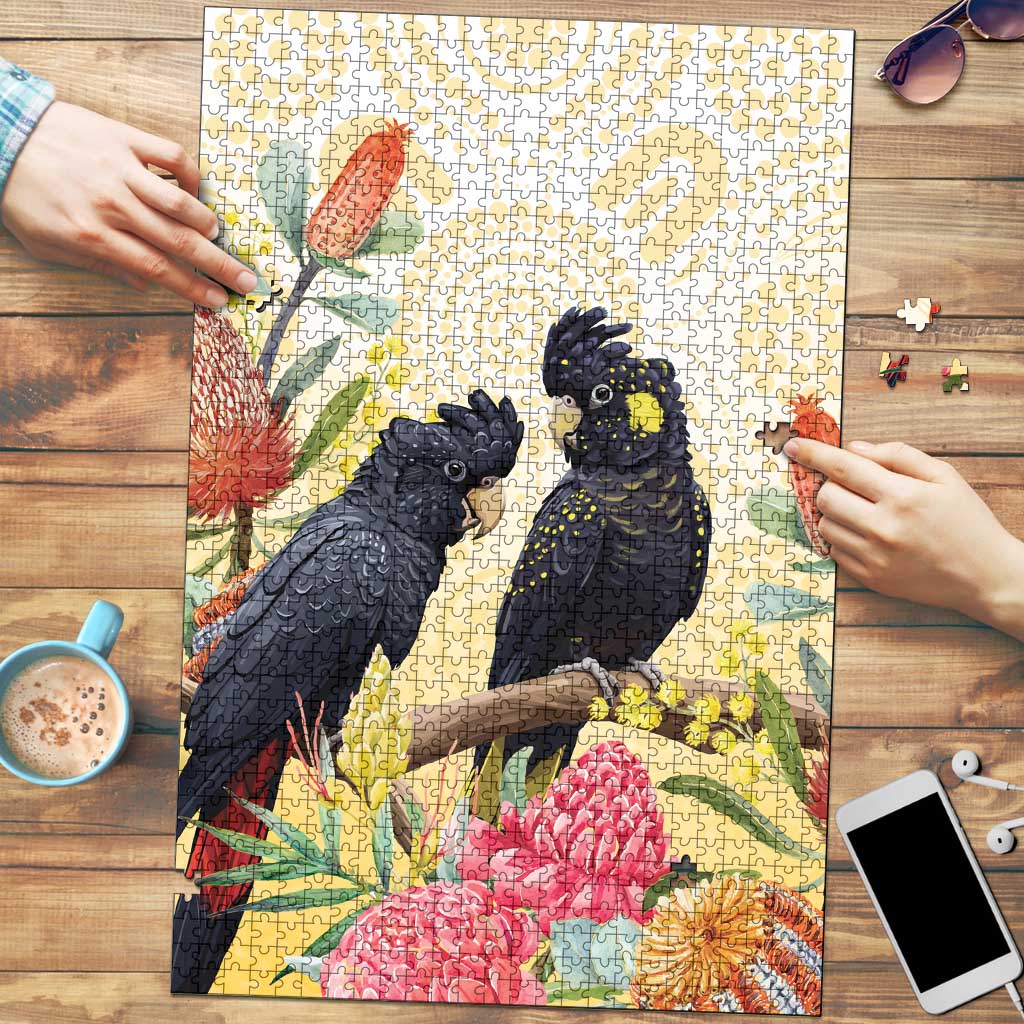 Black Cockatoo Banksia Australia Puzzle Aboriginal Art - Aussie Hoodie