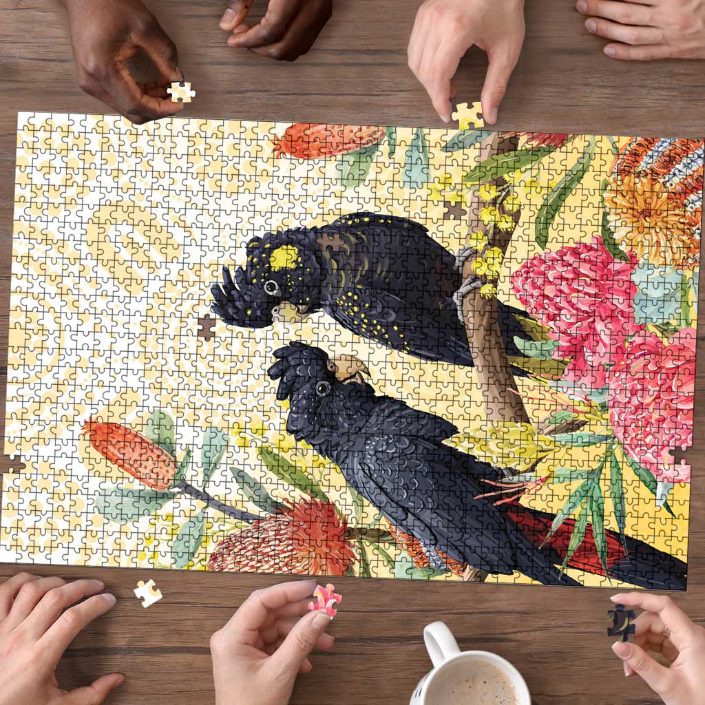 Black Cockatoo Banksia Australia Puzzle Aboriginal Art - Aussie Hoodie