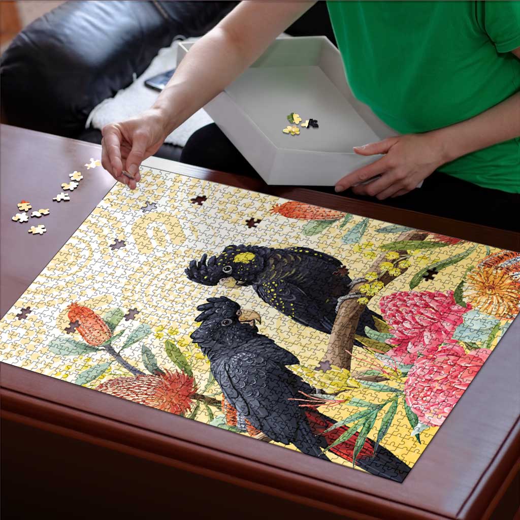 Black Cockatoo Banksia Australia Puzzle Aboriginal Art - Aussie Hoodie