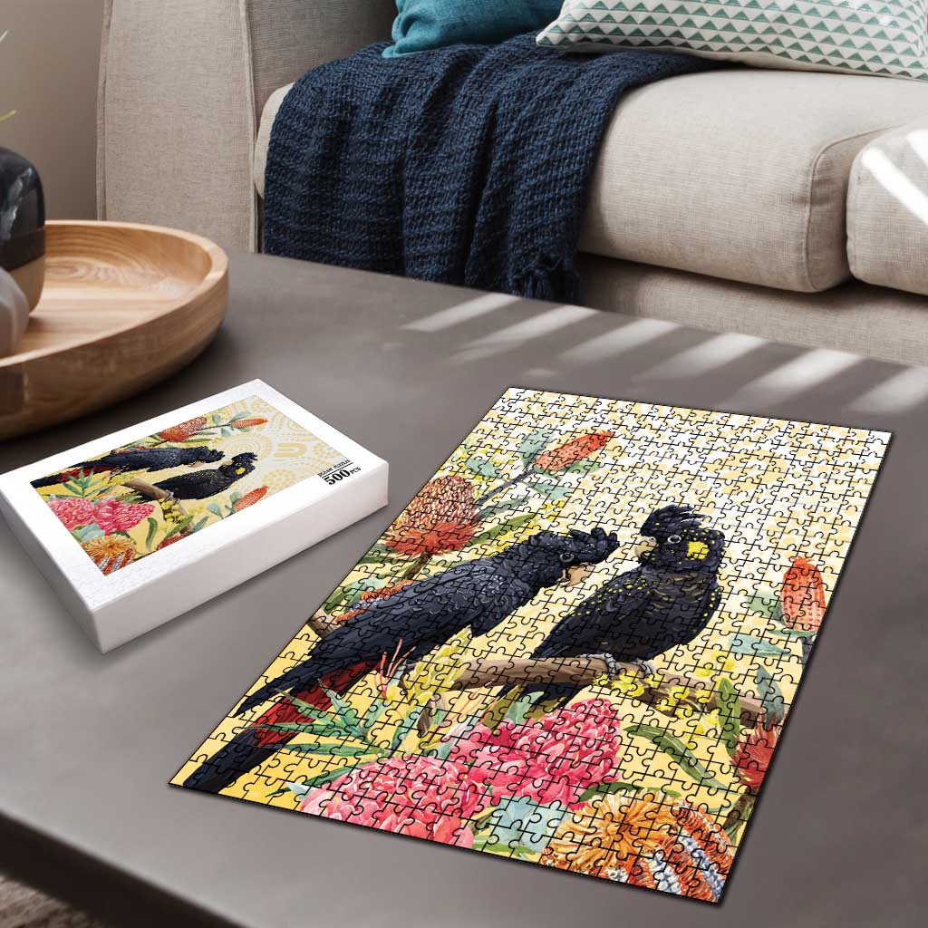 Black Cockatoo Banksia Australia Puzzle Aboriginal Art - Aussie Hoodie