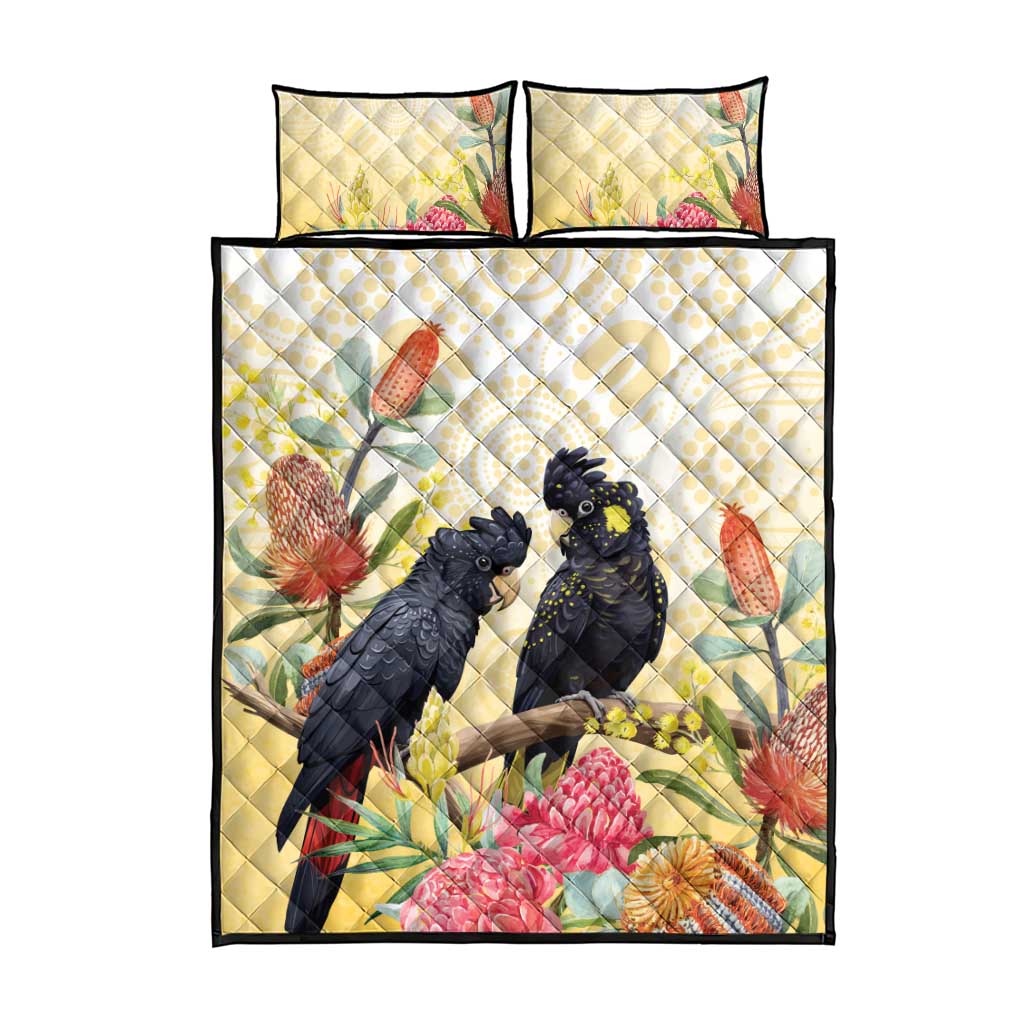 Black Cockatoo Banksia Australia Quilt Bed Set Aboriginal Art