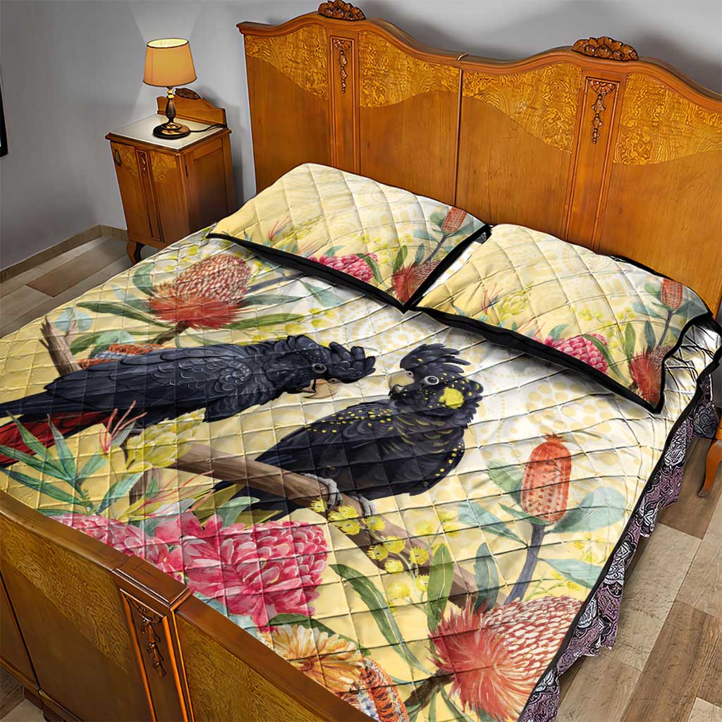 Black Cockatoo Banksia Australia Quilt Bed Set Aboriginal Art