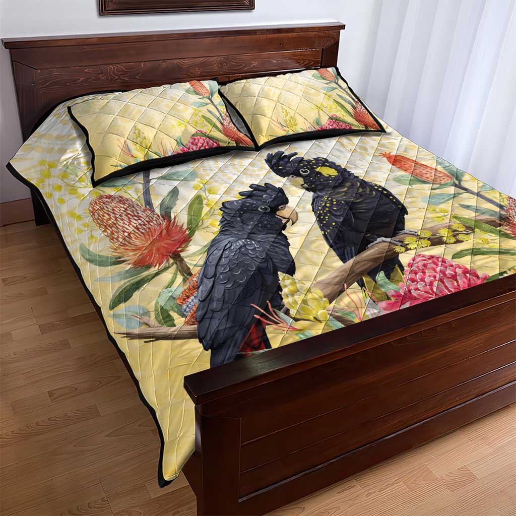 Black Cockatoo Banksia Australia Quilt Bed Set Aboriginal Art