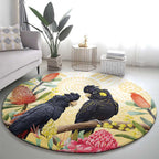 Black Cockatoo Banksia Australia Round Carpet Aboriginal Art