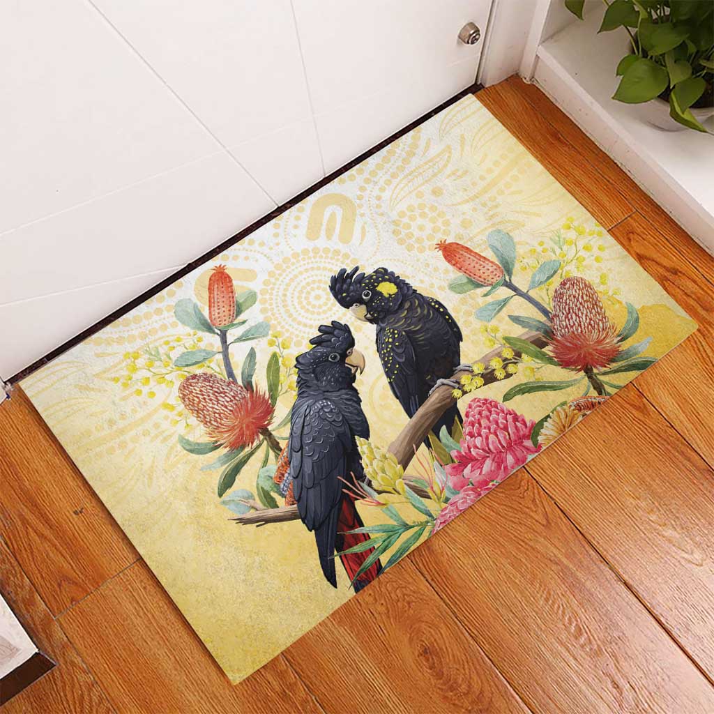 Black Cockatoo Banksia Australia Rubber Doormat Aboriginal Art