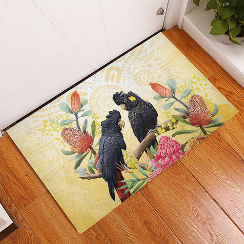 Black Cockatoo Banksia Australia Rubber Doormat Aboriginal Art