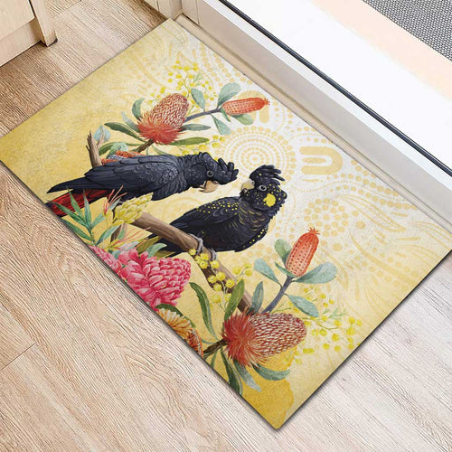 Black Cockatoo Banksia Australia Rubber Doormat Aboriginal Art
