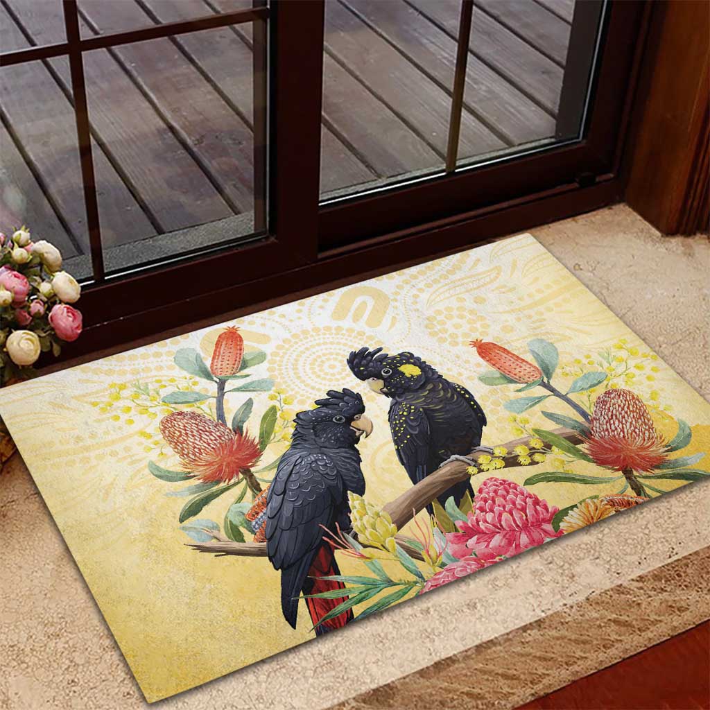 Black Cockatoo Banksia Australia Rubber Doormat Aboriginal Art