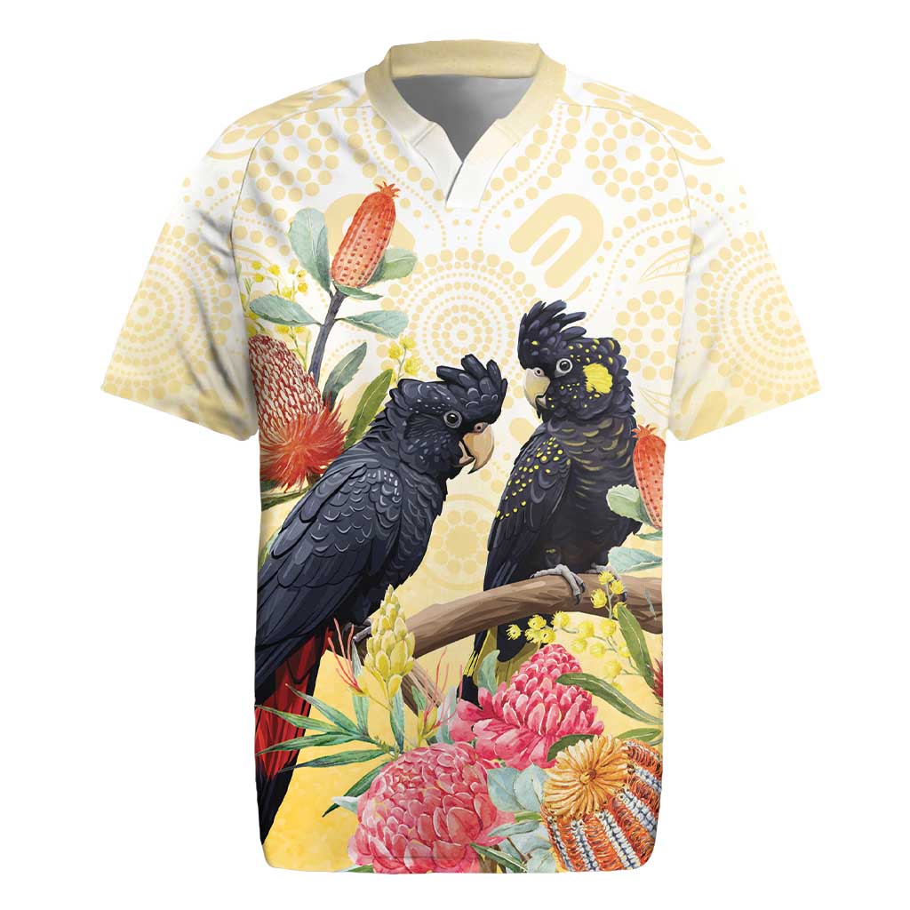 Black Cockatoo Banksia Australia Rugby Jersey Aboriginal Art