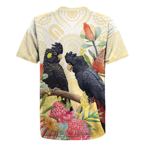 Black Cockatoo Banksia Australia Rugby Jersey Aboriginal Art