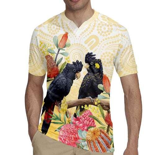 Black Cockatoo Banksia Australia Rugby Jersey Aboriginal Art