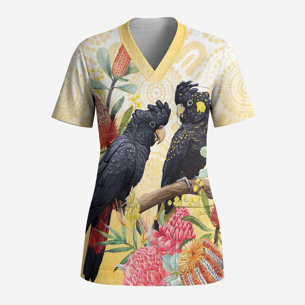Black Cockatoo Banksia Australia Scrub Top Aboriginal Art - Aussie Hoodie