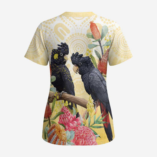 Black Cockatoo Banksia Australia Scrub Top Aboriginal Art - Aussie Hoodie