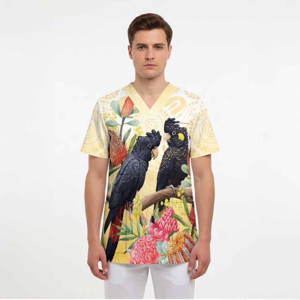 Black Cockatoo Banksia Australia Scrub Top Aboriginal Art - Aussie Hoodie