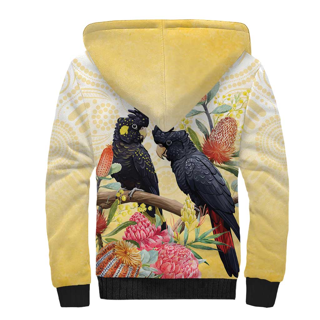 Black Cockatoo Banksia Australia Sherpa Hoodie Aboriginal Art