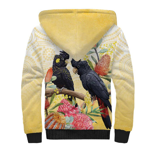 Black Cockatoo Banksia Australia Sherpa Hoodie Aboriginal Art