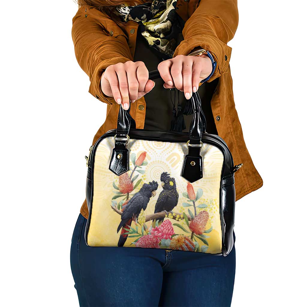 Black Cockatoo Banksia Australia Shoulder Handbag Aboriginal Art