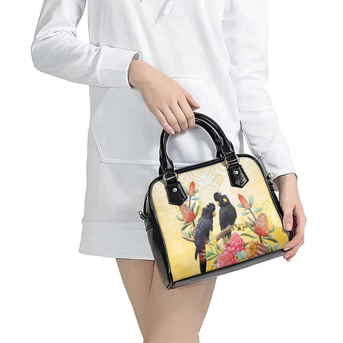 Black Cockatoo Banksia Australia Shoulder Handbag Aboriginal Art
