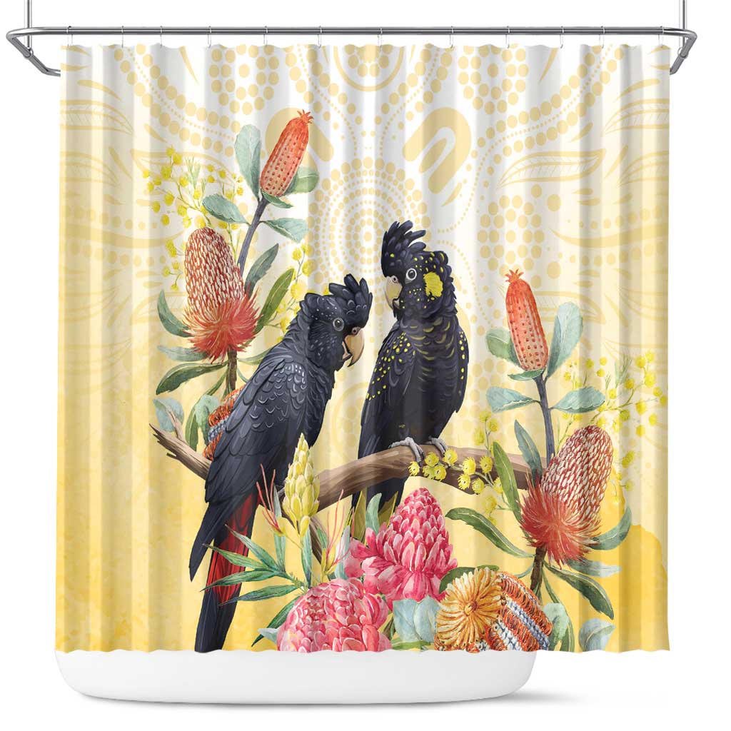 Black Cockatoo Banksia Australia Shower Curtain Aboriginal Art