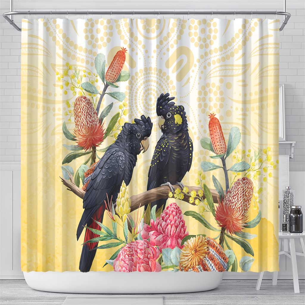 Black Cockatoo Banksia Australia Shower Curtain Aboriginal Art