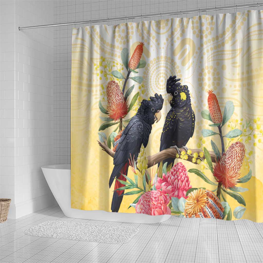 Black Cockatoo Banksia Australia Shower Curtain Aboriginal Art