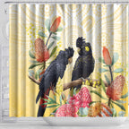 Black Cockatoo Banksia Australia Shower Curtain Aboriginal Art